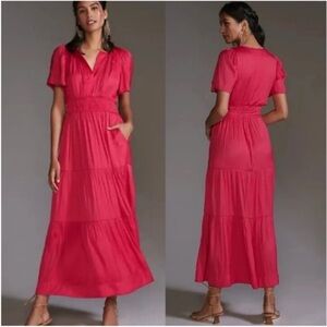 ANTHROPOLOGIE PINK SATIN SOMERSET DRESS